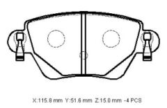 FORD MONDEO- 05/07; ARKA FREN BALATASI 1,8/2,0/2,5 (DİSK) (115,8X51,6X15) (BRAMAX)