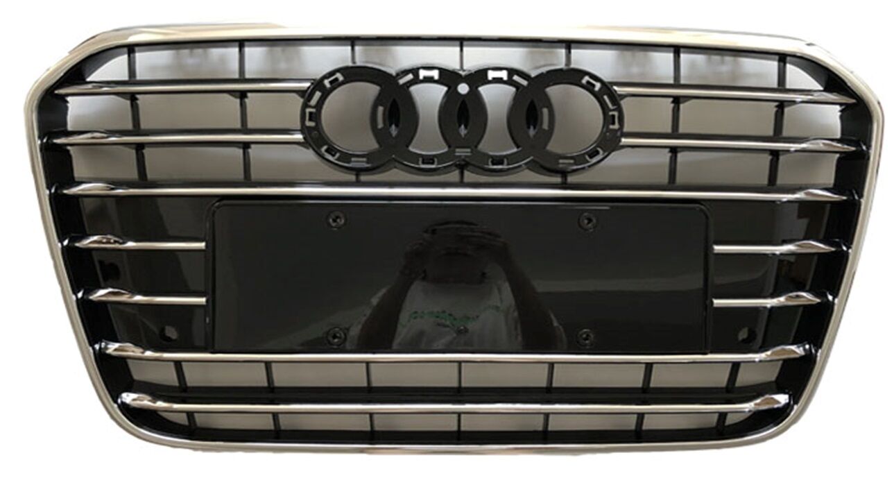 ÖN PANJUR KROM+KROM ÇİZGİLİ 8 PETEK PARLAK SİYAH  A6 12-14- APP PLAKALIK İLE