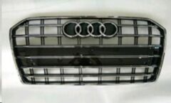 ÖN PANJUR KROM+KROM ÇİZGİLİ PARLAK SİYAH 9 PETEK AUDİ S6 2015-2018-APP PLAKALIK İLE