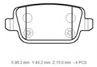 FORD S MAX- 07/09; ARKA FREN BALATASI 1,6/1,8/2,0/2.2 TDCI (DİSK)(95,2x43,2x15)(BRAMAX)