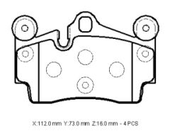 PORSCHE CAYENNE- 03/10; ARKA FREN BALATASI 3,2/3,6/4,5 (KABLOSUZ)(DİSK)(112x73x16) (BRAMAX)