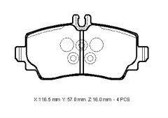 MERCEDES A CLASS- W168- 98/04; ÖN FREN BALATASI (KABLOSUZ)(DİSK)(116,43X57,55X16,85)(BRAMAX)