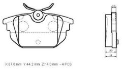 FIAT TIPO- 93/00; ARKA FREN BALATASI 1.4/1.6/2,0cc (KABLOSUZ)(DİSK)(87x44.2x14)(BRAMAX)