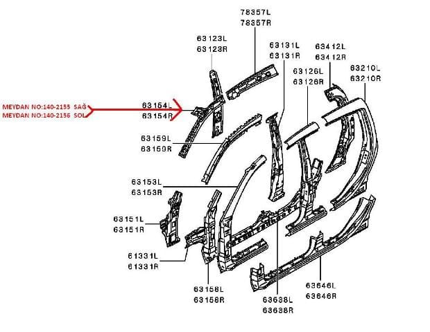Mitsubishi L200- Pick Up Ön Direk Üst Iç Sacı Sol Tavan Ön (2006-2015) OEM 5311A473T