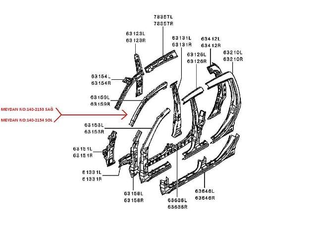 Mitsubishi L200- Pick Up Ön Direk Üst İç Sacı Orta Sağ Siyah (2006-2015) OEM 5311B096T